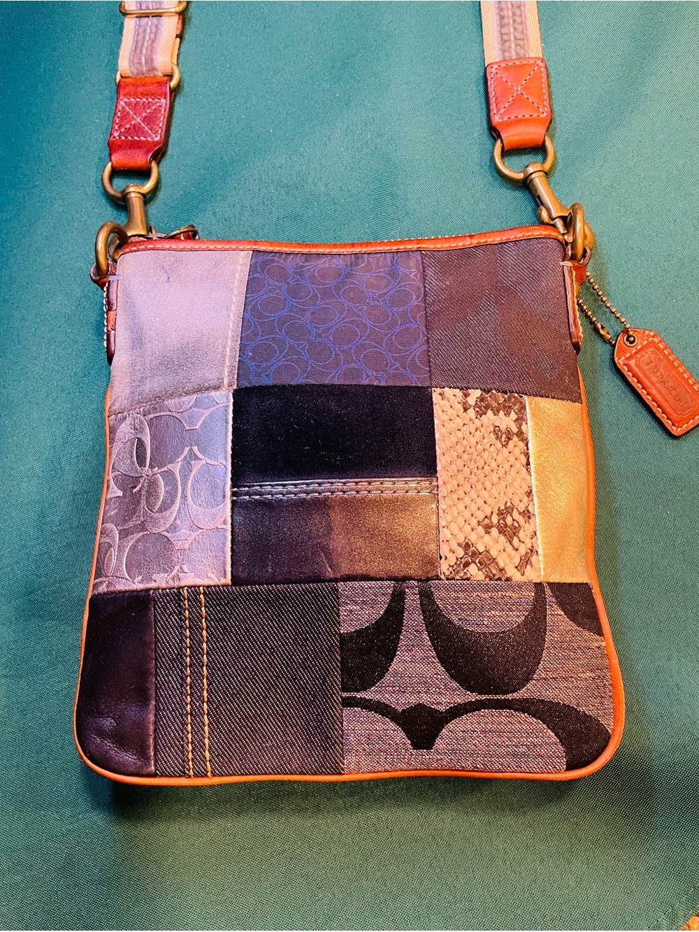 Coach Patchwork Crossbody in Blue, Black, Tan and silver - Picture 2 of 12